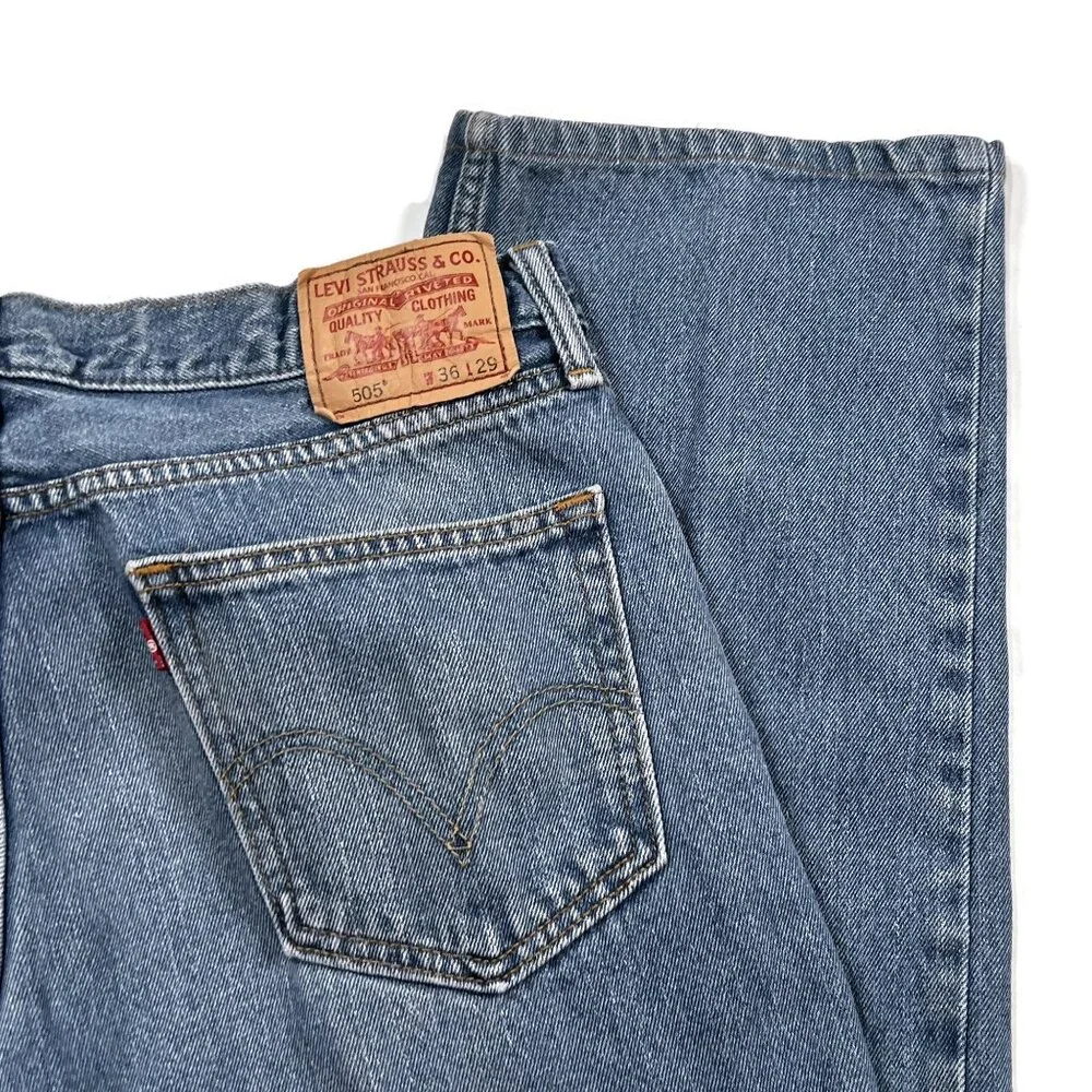 Levis 505 Regular Straight Leg 36 x 29 Blue Jeans Mens Denim Actual 36 x‎ 27